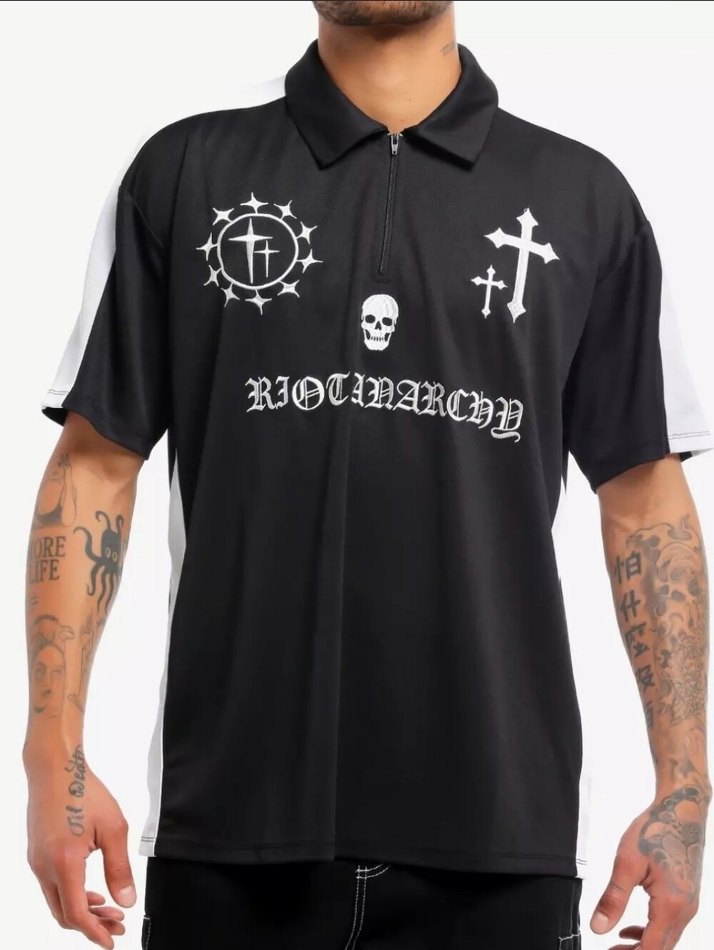 Social Collision‎ New black athletic jersey polo Riot Anarchy Mens Size Large